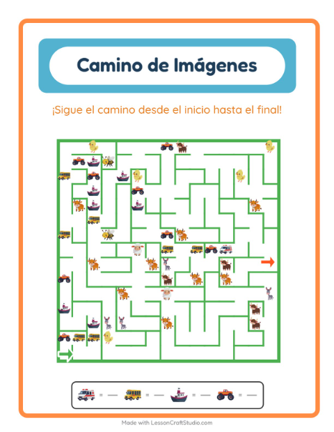 Vista previa de la hoja de Sendero De Imágenes con Vehículos para jardín infantil