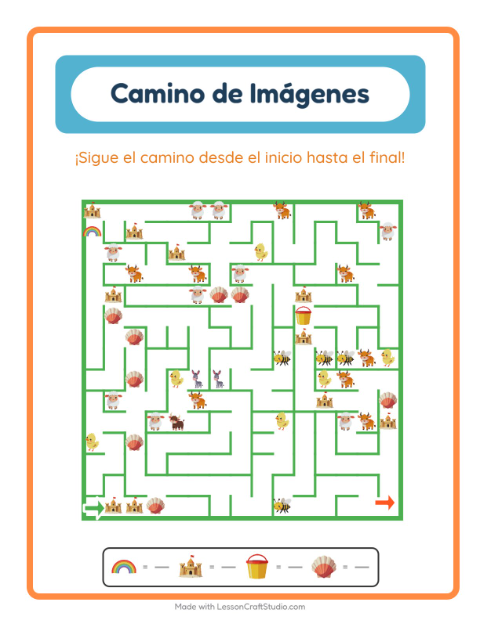 Vista previa de la hoja de Sendero De Imágenes con Verano para jardín infantil