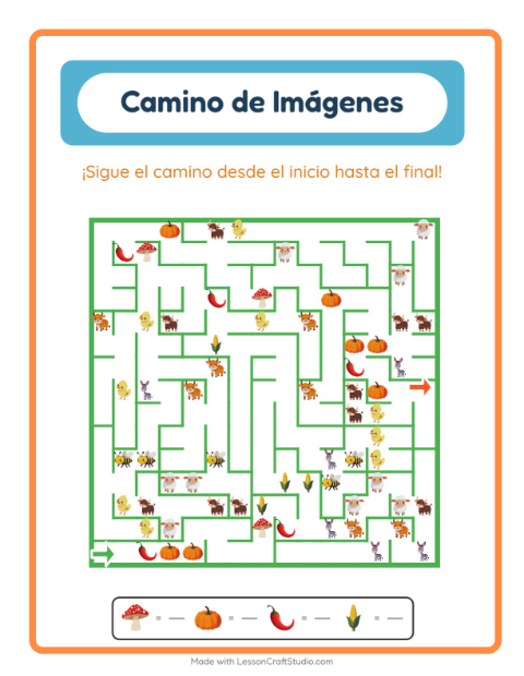 Vista previa de la hoja de Sendero De Imágenes con Verduras para jardín infantil