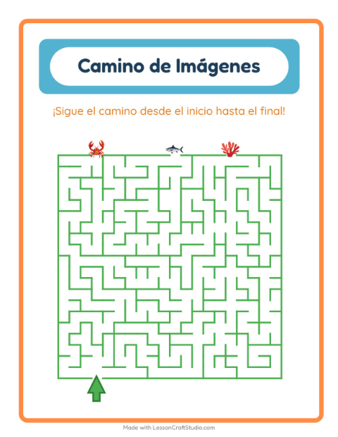 Vista previa de la hoja de Sendero De Imágenes con Vida marina para jardín infantil