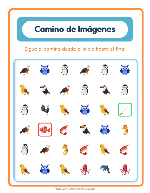 Vista previa de la hoja de Sendero De Imágenes con Vida marina para jardín infantil