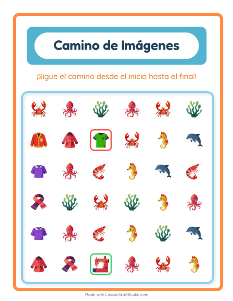Vista previa de la hoja de Sendero De Imágenes con Vida marina para jardín infantil