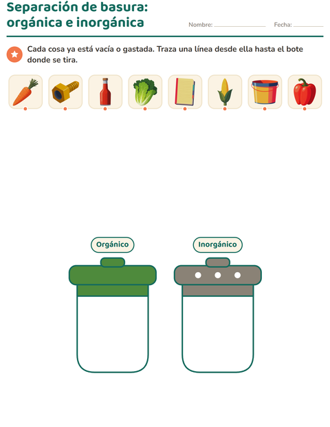 Vista previa de Separación de basura: orgánica e inorgánica — preescolar