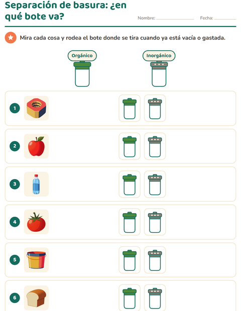 Separación de basura: ¿en qué bote va cada cosa? — preescolar