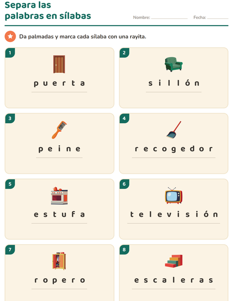 Vista previa de la hoja de Separar en sílabas con Alrededor de la casa para grado 1