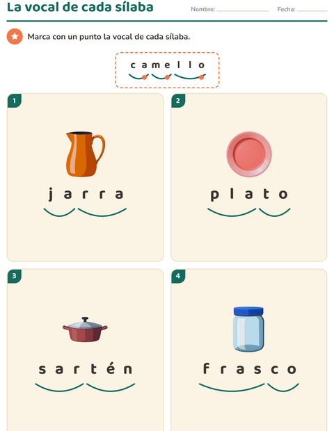 Vista previa de la hoja de Separar en sílabas con Utensilios de cocina para grado 1