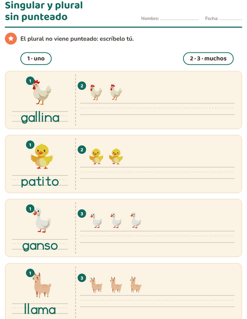 Vista previa de la hoja de Singular y plural con Animales de granja para jardín infantil