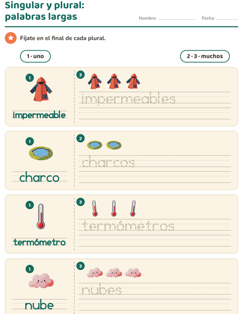 Vista previa de la hoja de Singular y plural con Clima para jardín infantil