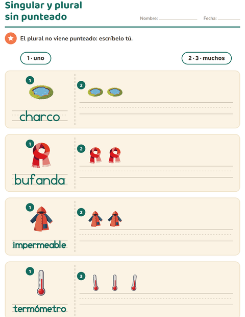 Vista previa de la hoja de Singular y plural con Clima para jardín infantil