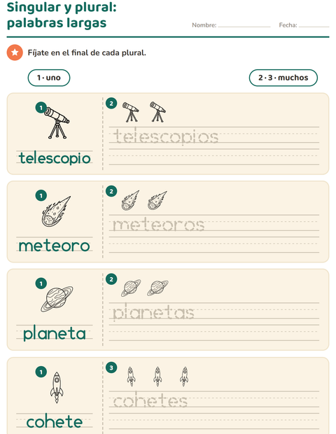 Vista previa de la hoja de Singular y plural con Espacio BN para jardín infantil