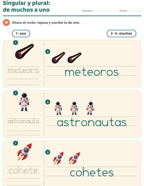 Vista previa de la hoja de Singular y plural con Espacio para jardín infantil