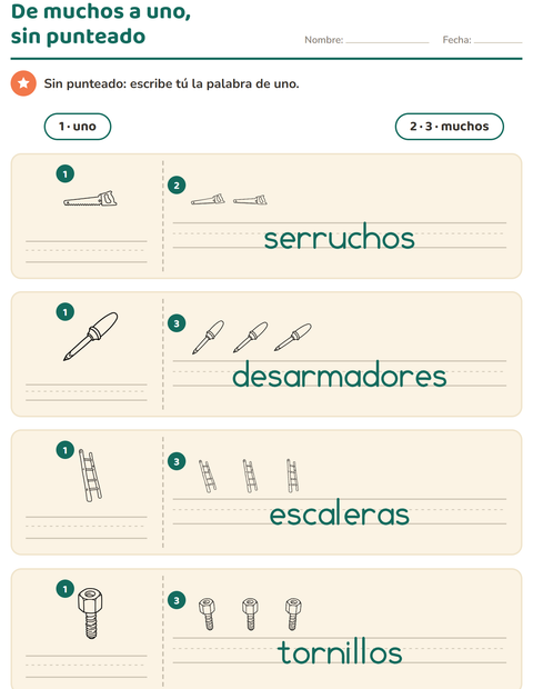 Vista previa de la hoja de Singular y plural con Herramientas BN para jardín infantil