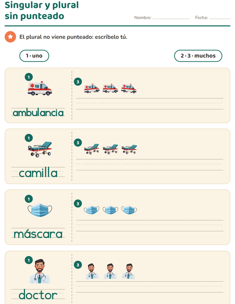 Vista previa de la hoja de Singular y plural con Hospital para jardín infantil