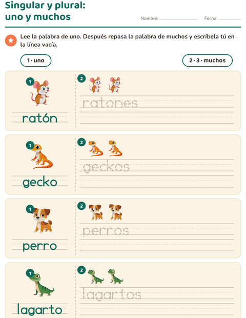 Vista previa de la hoja de Singular y plural con Mascotas para jardín infantil