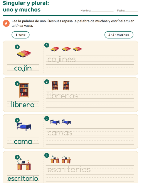 Vista previa de la hoja de Singular y plural con Muebles para jardín infantil