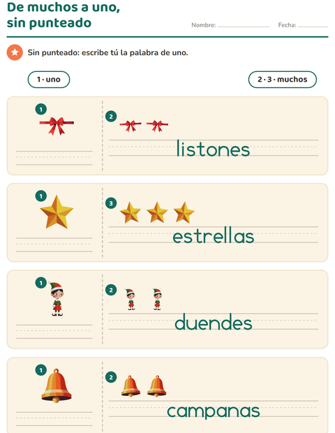 Vista previa de la hoja de Singular y plural con Navidad para jardín infantil
