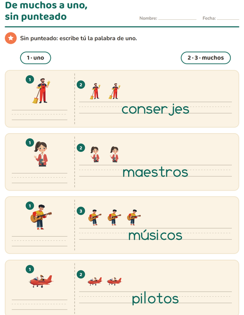 Vista previa de la hoja de Singular y plural con Ocupaciones para jardín infantil