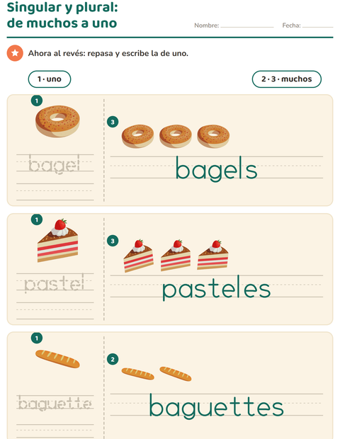 Vista previa de la hoja de Singular y plural con Panadería para jardín infantil
