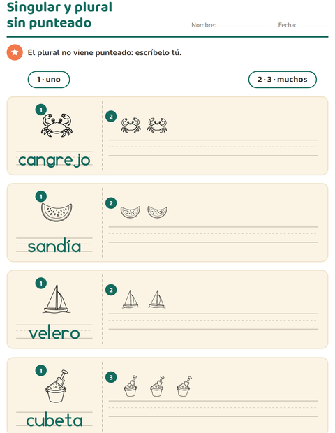 Vista previa de la hoja de Singular y plural con Playa BN para jardín infantil