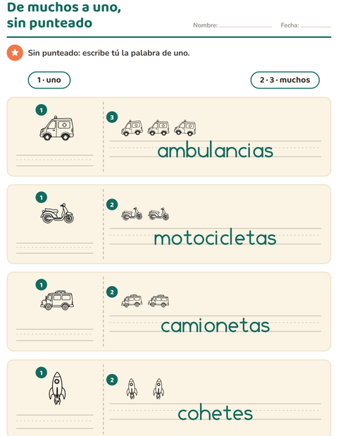 Vista previa de la hoja de Singular y plural con Vehículos BN 3 para jardín infantil