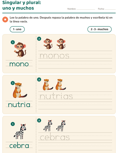 Singular y plural: uno y muchos — Animales del zoológico