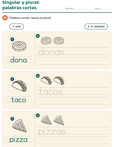 Vista previa de la hoja de Singular y plural con Comida BN 2 para jardín infantil