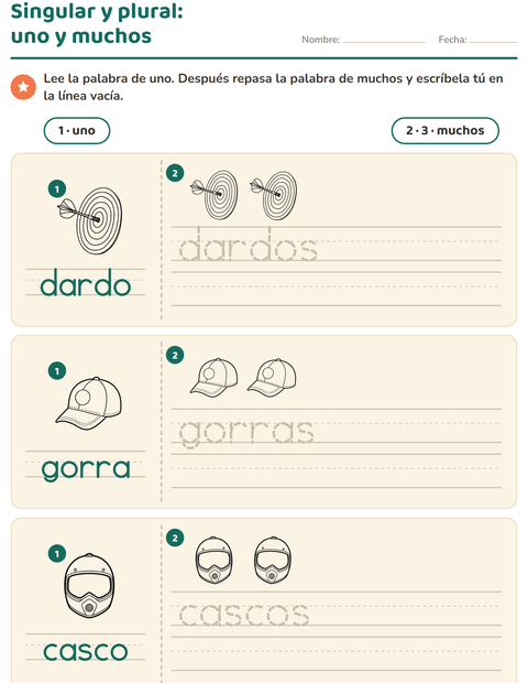Vista previa de la hoja de Singular y plural con Deportes BN para jardín infantil