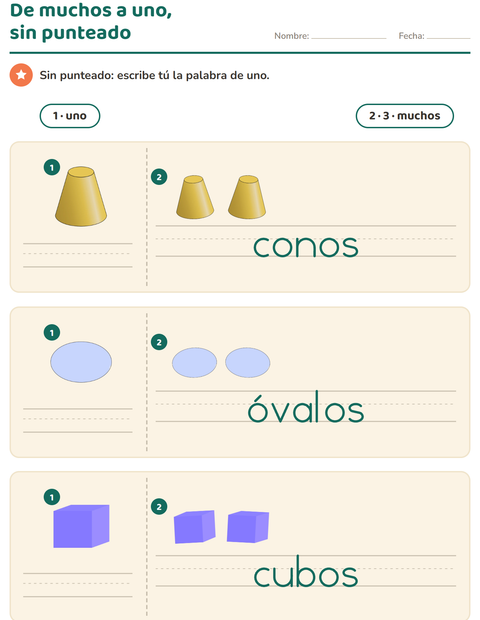 Vista previa de la hoja de Singular y plural con Formas para jardín infantil