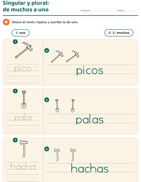 Vista previa de la hoja de Singular y plural con Herramientas BN para jardín infantil
