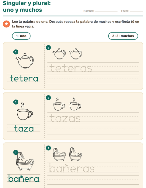 Vista previa de la hoja de Singular y plural con Hogar BN para jardín infantil