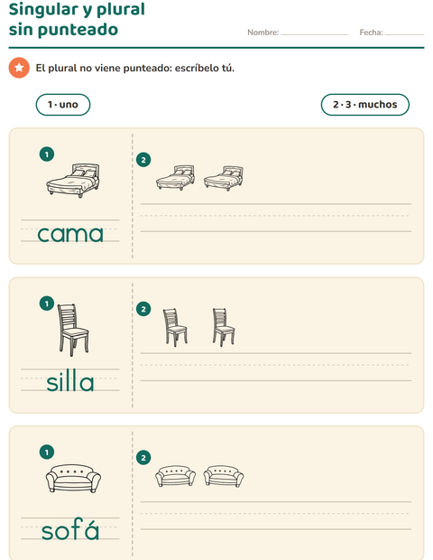 Vista previa de la hoja de Singular y plural con Muebles BN para jardín infantil