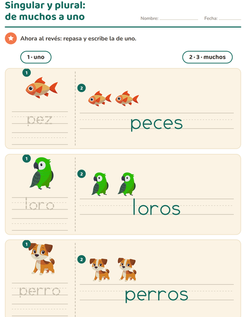 Vista previa de la hoja de Singular y plural con Mascotas para jardín infantil