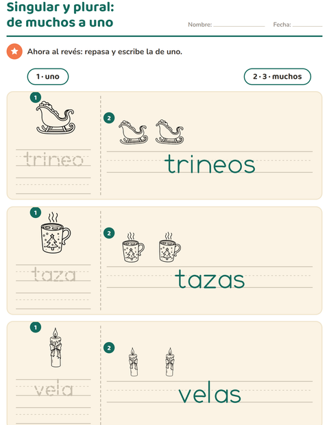 Vista previa de la hoja de Singular y plural con Navidad B&N 2 para jardín infantil