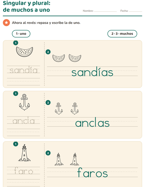 Vista previa de la hoja de Singular y plural con Playa BN para jardín infantil