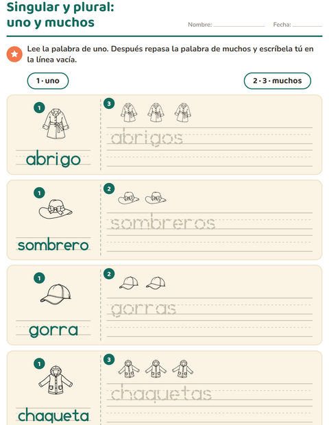 Vista previa de la hoja de Singular y plural con Ropa BN para jardín infantil