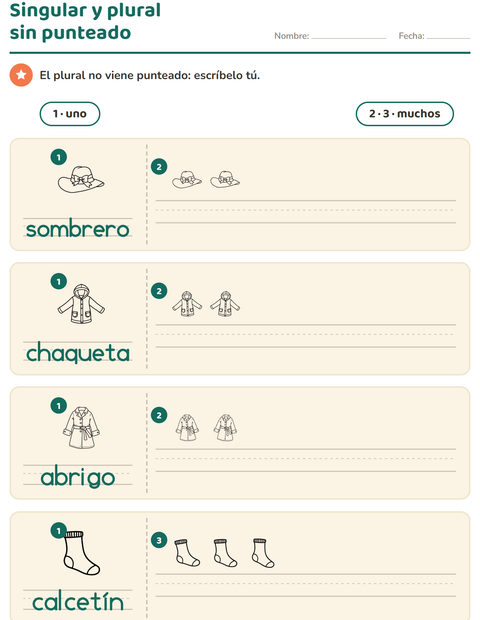 Vista previa de la hoja de Singular y plural con Ropa BN para jardín infantil