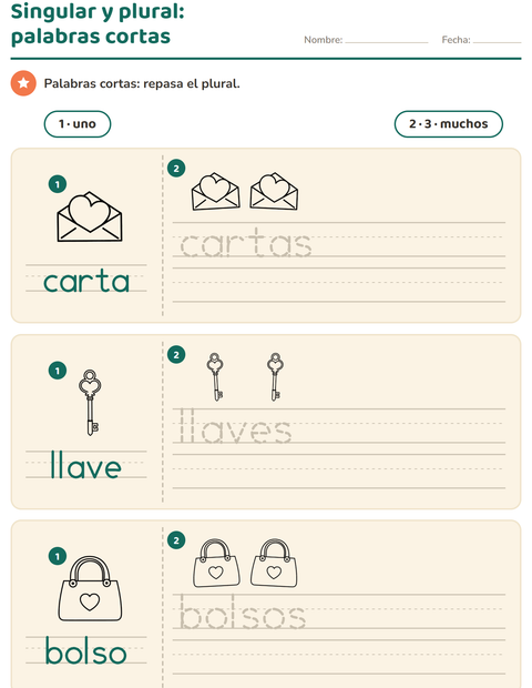 Vista previa de la hoja de Singular y plural con San Valentín BN 2 para jardín infantil