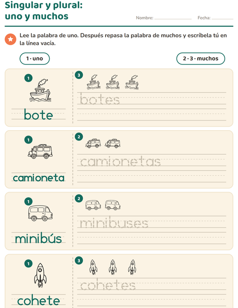 Vista previa de la hoja de Singular y plural con Vehículos BN 3 para jardín infantil