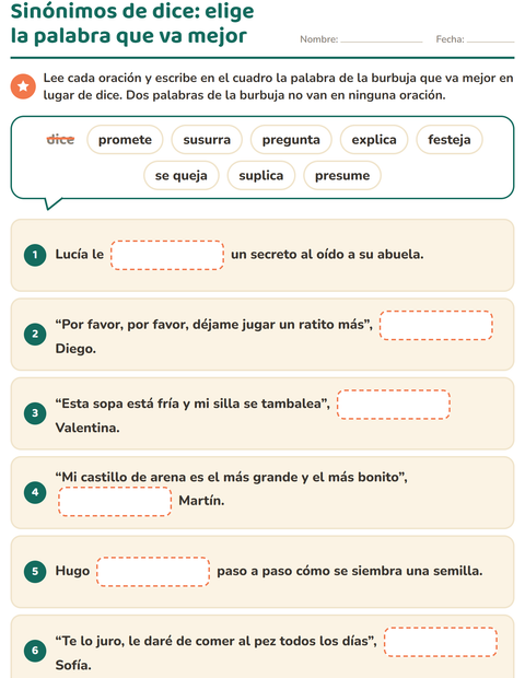 Vista previa de la hoja de Sinónimos para grado 2