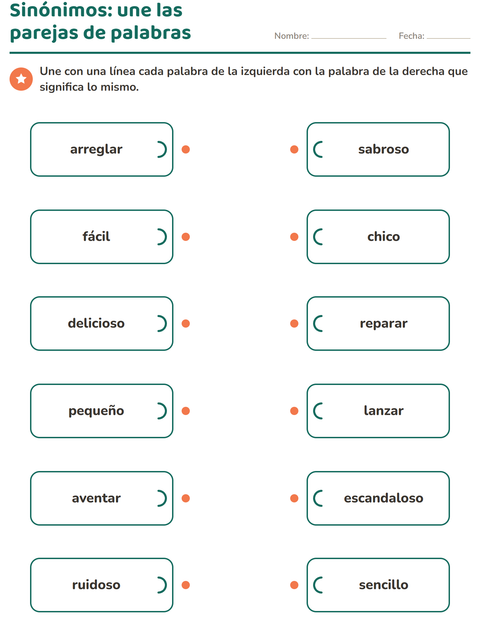Vista previa de la hoja de Sinónimos para grado 2