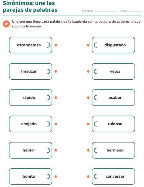 Vista previa de la hoja de Sinónimos para grado 2