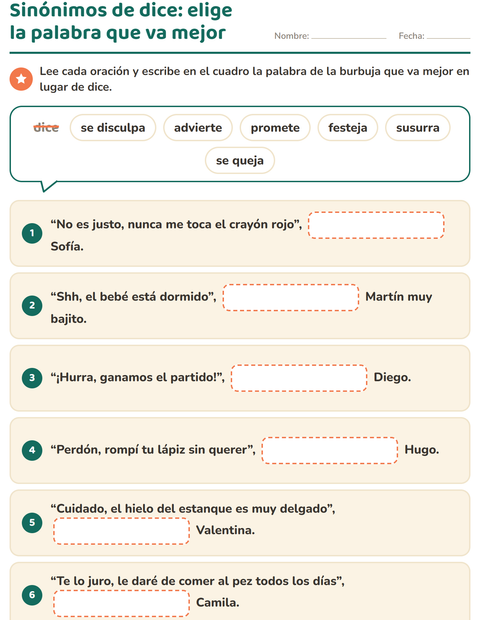 Vista previa de la hoja de Sinónimos para grado 2