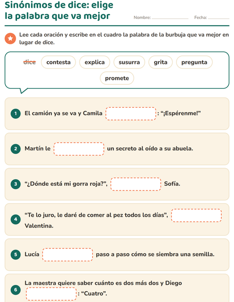 Sinónimos de dice: seis oraciones y la palabra que va mejor