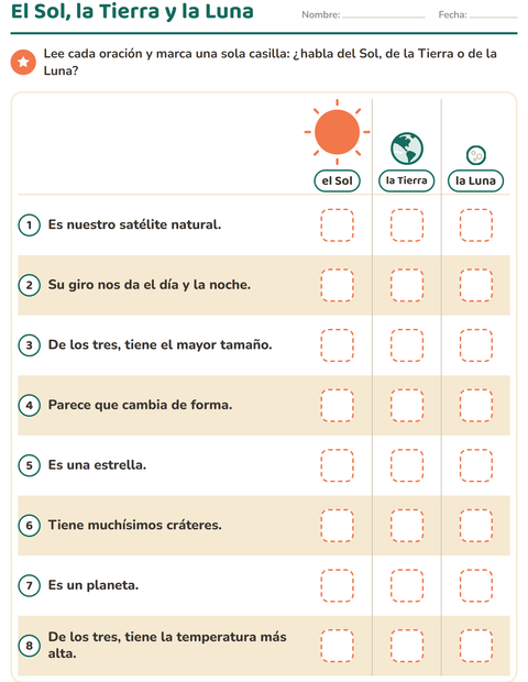 El Sol, la Tierra y la Luna: ocho oraciones para marcar de quién hablan