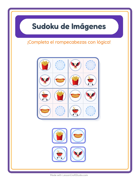 Vista previa de la hoja de Sudoku De Imágenes con 4 de Julio para jardín infantil