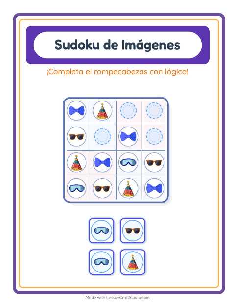 Vista previa de la hoja de Sudoku De Imágenes con Accesorios para jardín infantil