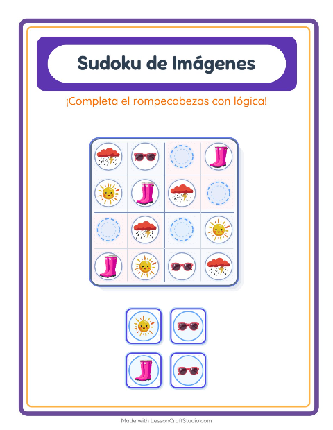 Vista previa de la hoja de Sudoku De Imágenes con Clima para jardín infantil