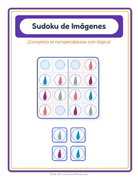 Vista previa de la hoja de Sudoku De Imágenes con Colores para jardín infantil