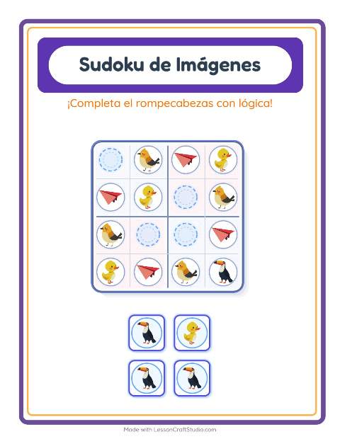 Vista previa de la hoja de Sudoku De Imágenes con Cosas que vuelan para jardín infantil