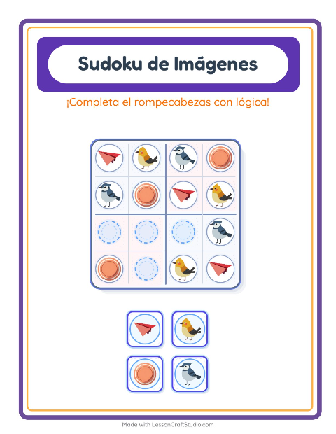 Vista previa de la hoja de Sudoku De Imágenes con Cosas que vuelan para jardín infantil